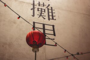 Papier Lampion und chinesische Schriftzeichen