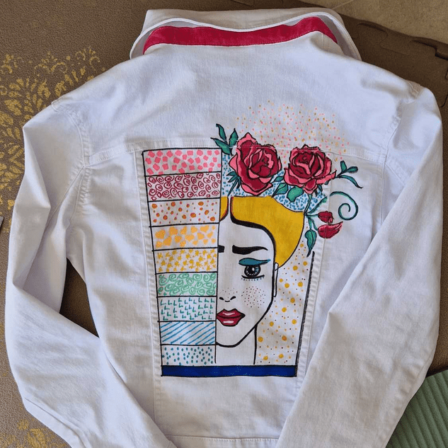 Jeansjacke Motiv Blonde Frida hinten