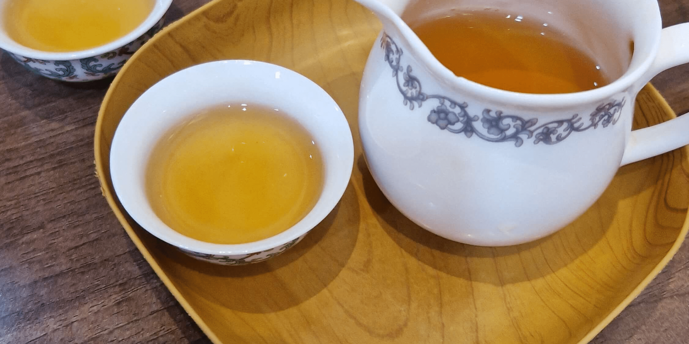 Tablett mit Teekanne und zwei Teetassen