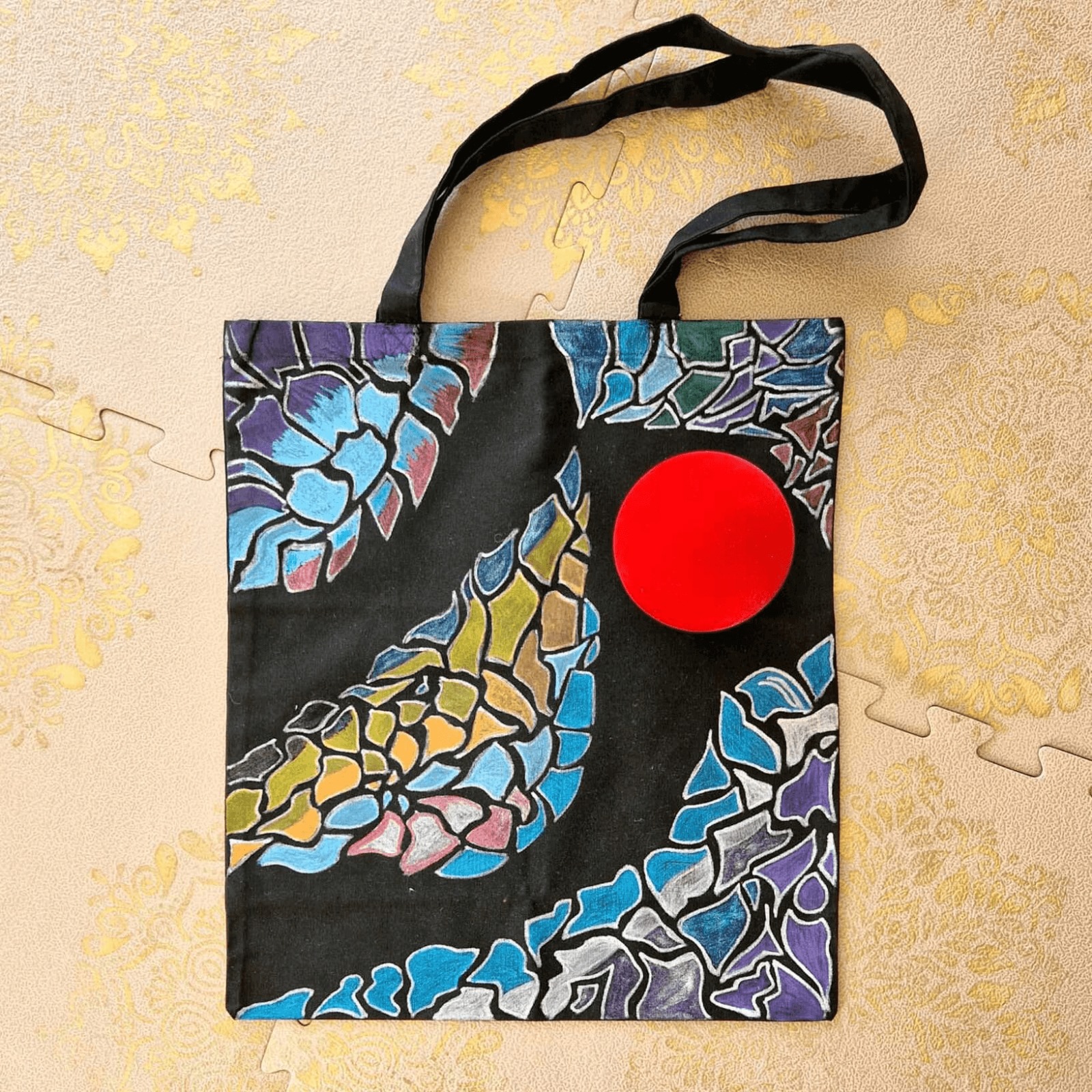 2024-05 Stofftasche schwarz Mosaikmotiv_CS